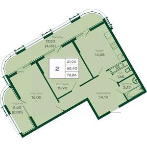 2-к квартира, вторичка, 72м2, 11/15 этаж