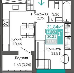 1-к квартира, вторичка, 30м2, 5/9 этаж
