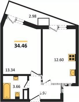 1-к квартира, вторичка, 34м2, 9/9 этаж