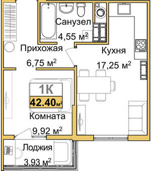 1-к квартира, вторичка, 40м2, 8/9 этаж