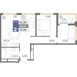 2-к квартира, вторичка, 66м2, 11/16 этаж