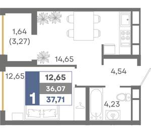 1-к квартира, вторичка, 38м2, 2/16 этаж