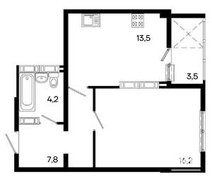 1-к квартира, строящийся дом, 45м2, 12/16 этаж