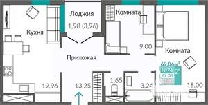 2-к квартира, строящийся дом, 67м2, 3/9 этаж