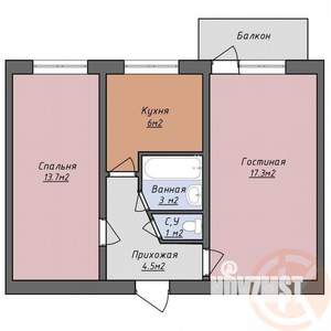 2-к квартира, вторичка, 46м2, 4/5 этаж