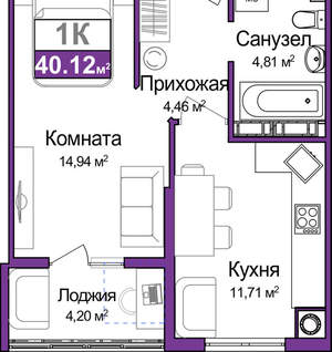 1-к квартира, вторичка, 38м2, 2/9 этаж