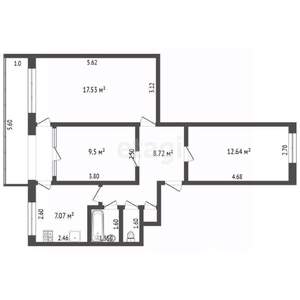 3-к квартира, вторичка, 63м2, 2/5 этаж