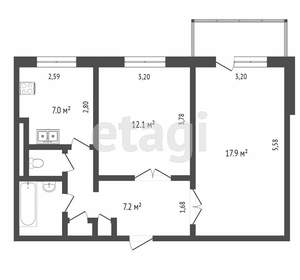 2-к квартира, вторичка, 48м2, 8/9 этаж