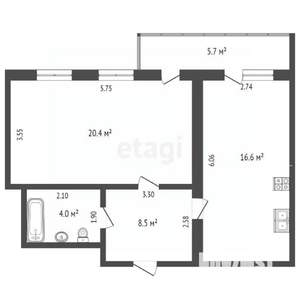 1-к квартира, вторичка, 55м2, 5/12 этаж