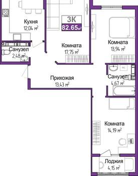 3-к квартира, вторичка, 81м2, 8/9 этаж
