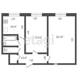 2-к квартира, вторичка, 45м2, 1/6 этаж