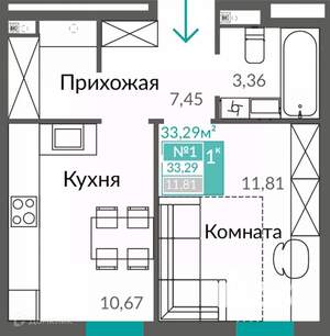 1-к квартира, вторичка, 33м2, 1/9 этаж