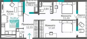 2-к квартира, строящийся дом, 70м2, 4/9 этаж