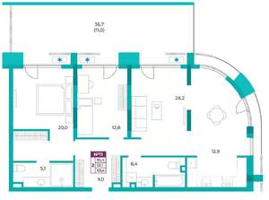 2-к квартира, вторичка, 105м2, 2/9 этаж