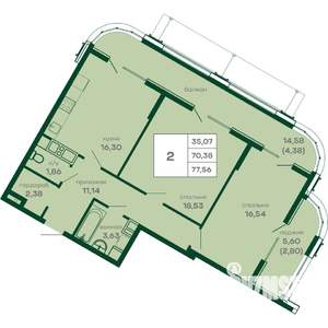 2-к квартира, вторичка, 78м2, 8/15 этаж