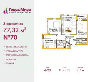3-к квартира, вторичка, 77м2, 5/16 этаж