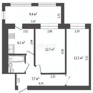 2-к квартира, вторичка, 51м2, 1/5 этаж