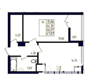 1-к квартира, вторичка, 46м2, 2/5 этаж