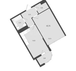 1-к квартира, вторичка, 46м2, 10/17 этаж
