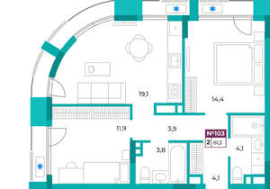 2-к квартира, вторичка, 61м2, 3/9 этаж