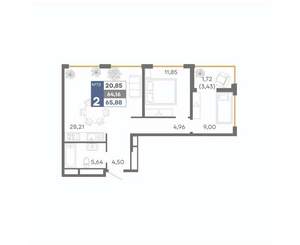 2-к квартира, вторичка, 66м2, 11/16 этаж