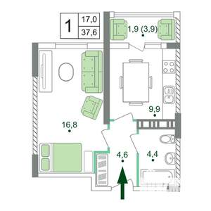 1-к квартира, вторичка, 38м2, 19/19 этаж