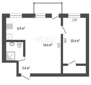 1-к квартира, вторичка, 42м2, 5/5 этаж