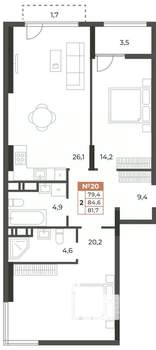 2-к квартира, вторичка, 82м2, 5/8 этаж