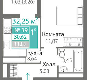 1-к квартира, вторичка, 31м2, 5/8 этаж