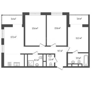 3-к квартира, вторичка, 80м2, 13/17 этаж