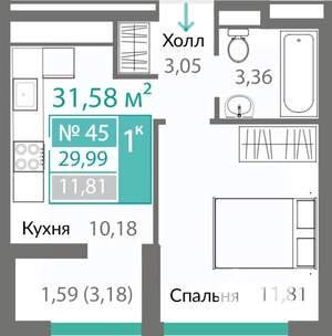 1-к квартира, вторичка, 30м2, 8/10 этаж
