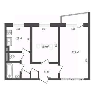 2-к квартира, вторичка, 47м2, 3/9 этаж