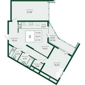 3-к квартира, вторичка, 88м2, 13/16 этаж