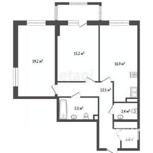 2-к квартира, вторичка, 70м2, 6/14 этаж