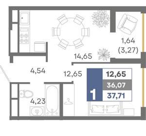 1-к квартира, вторичка, 38м2, 11/16 этаж