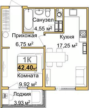 1-к квартира, вторичка, 40м2, 8/9 этаж
