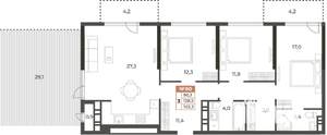 3-к квартира, вторичка, 102м2, 8/8 этаж
