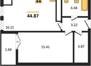 1-к квартира, вторичка, 45м2, 4/9 этаж