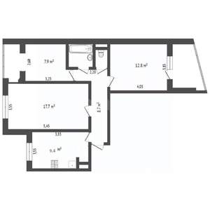 3-к квартира, вторичка, 59м2, 1/9 этаж