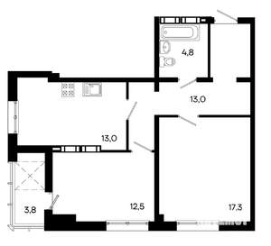 2-к квартира, строящийся дом, 64м2, 13/16 этаж