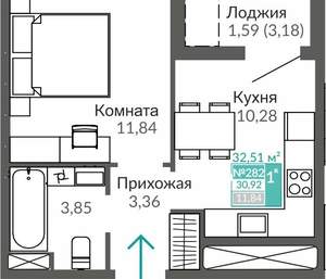 1-к квартира, вторичка, 31м2, 5/9 этаж