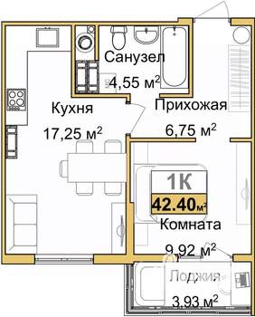 1-к квартира, вторичка, 40м2, 7/9 этаж