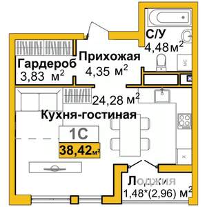 Студия квартира, вторичка, 38м2, 11/16 этаж