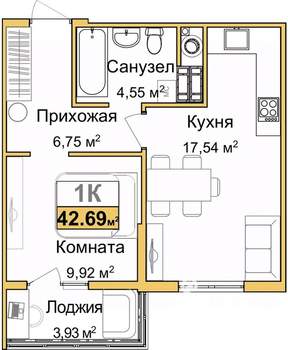 1-к квартира, вторичка, 41м2, 4/9 этаж