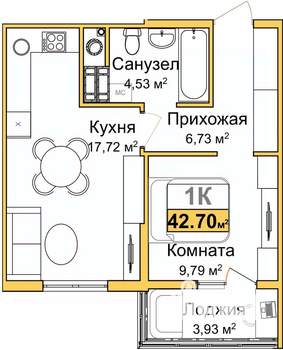 1-к квартира, вторичка, 41м2, 2/9 этаж