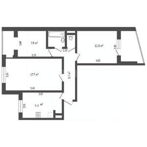 3-к квартира, вторичка, 59м2, 1/9 этаж