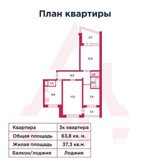 3-к квартира, вторичка, 64м2, 5/9 этаж