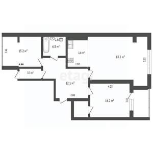 3-к квартира, вторичка, 65м2, 9/9 этаж