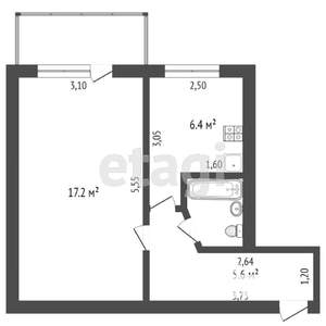 1-к квартира, вторичка, 31м2, 5/5 этаж