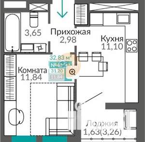 1-к квартира, вторичка, 33м2, 9/9 этаж